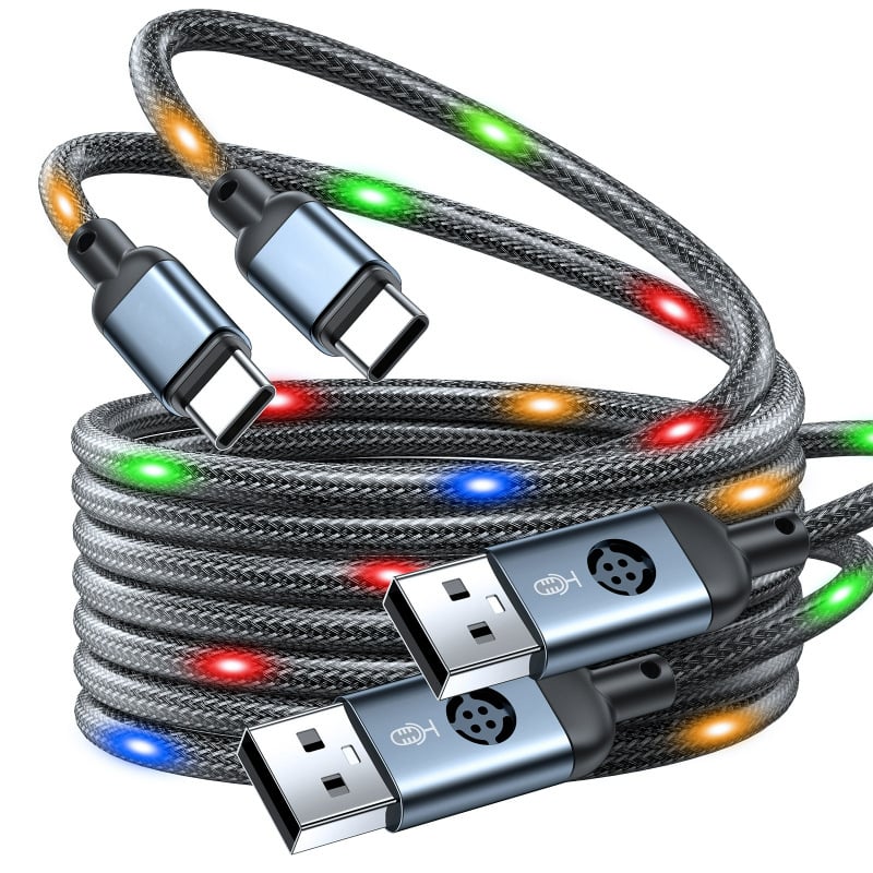 Kabel za brzo punjenje s jednim USB-C i Lightning konektorom, osvijetljen senzor glasovnog aktiviranja, pleteni kabel, maksimalni izlaz 480