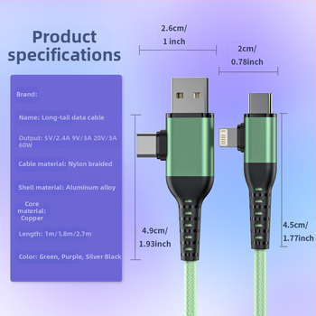 4-в-1 USB-C кабел за данни с 60W бързо зареждане, Lightning, OTG и USB-C интерфейси