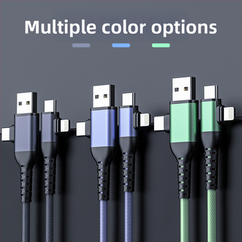 4-в-1 USB-C кабел за данни с 60W бързо зареждане, Lightning, OTG и USB-C интерфейси