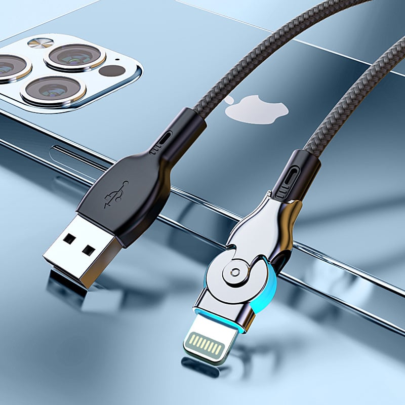 Anflo rotirajući LED produžni kabel Micro USB i USB-C, brzo punjenje, 65W, pleteni kabel, s jednim priključkom