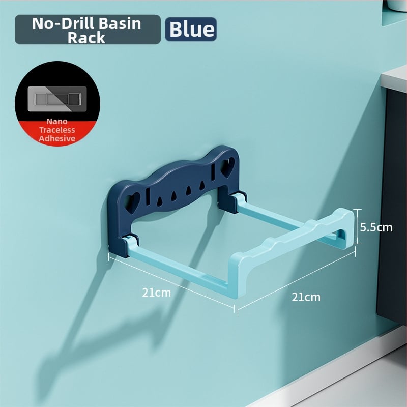 Sulankstomas sieninis praustuvo laikiklis, be gręžimo, plastikas, 5 kg apkrova, 1 pakopa, šiuolaikinis minimalistinis stilius