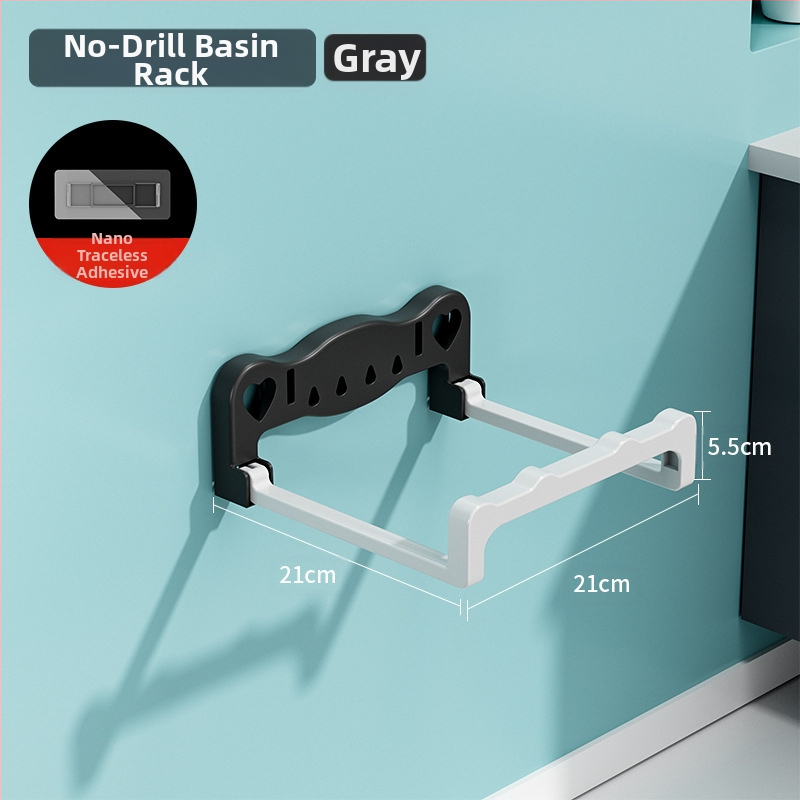 Sulankstomas sieninis praustuvo laikiklis, be gręžimo, plastikas, 5 kg apkrova, 1 pakopa, šiuolaikinis minimalistinis stilius