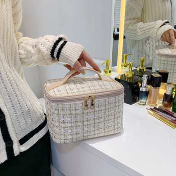 Corduroy kozmetikai táska, csíkos mintával, poliészter bélés, uniszex, mindennapi használatra Li Renren Makeup