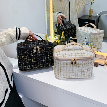 Козметична чанта Corduroy, модел с райета, подплата от полиестер, унисекс, ежедневна употреба Li Renren Makeup