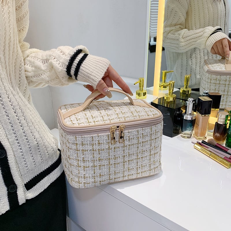 Corduroy kozmetikai táska, csíkos mintával, poliészter bélés, uniszex, mindennapi használatra Li Renren Makeup