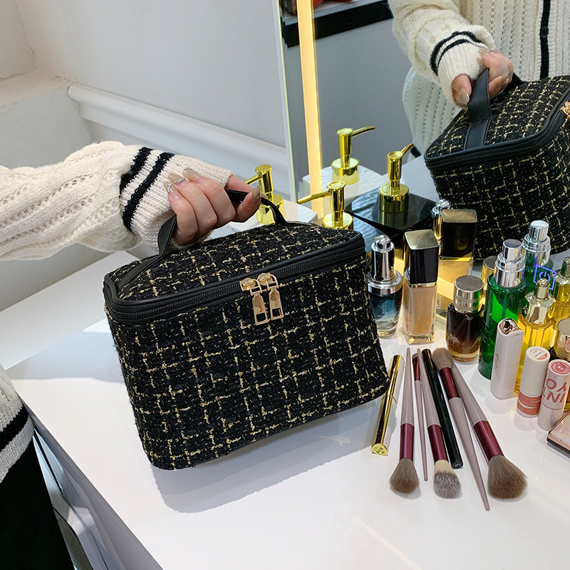 Corduroy kozmetikai táska, csíkos mintával, poliészter bélés, uniszex, mindennapi használatra Li Renren Makeup