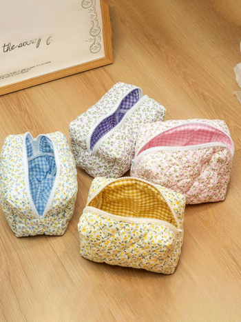 Флорална квилирана козметична чанта, голям капацитет, полиестер, унисекс, Зима 2023