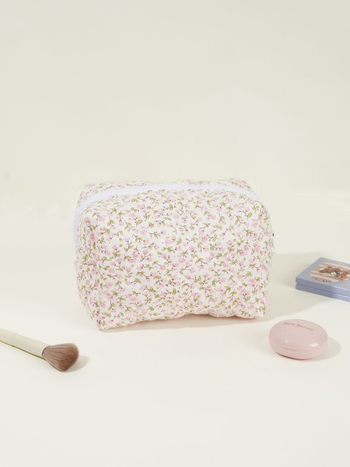 Флорална квилирана козметична чанта, голям капацитет, полиестер, унисекс, Зима 2023
