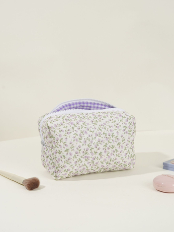 Флорална квилирана козметична чанта, голям капацитет, полиестер, унисекс, Зима 2023