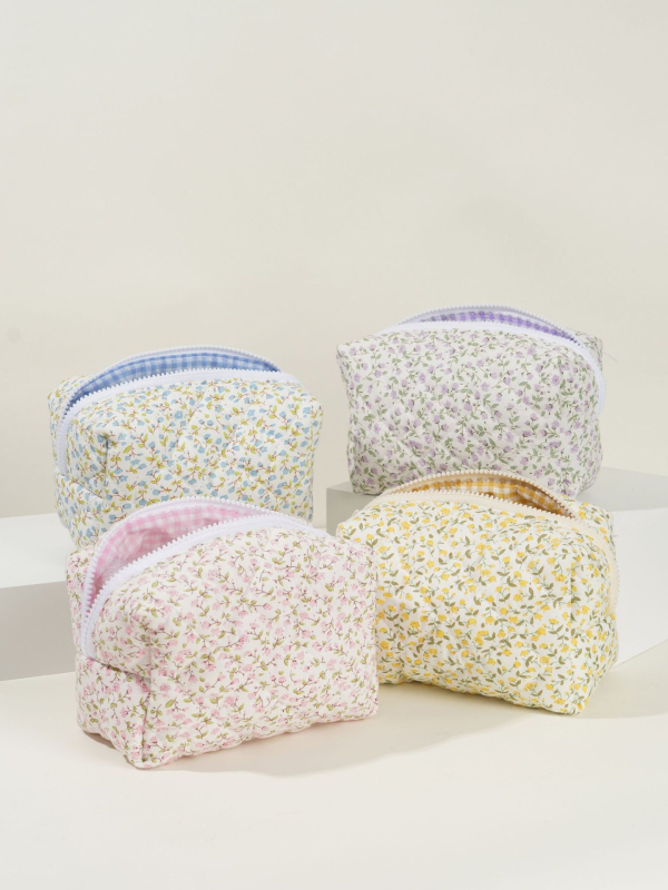 Geantă cosmetică floral quilted, capacitate mare, poliester, unisex, Iarna 2023