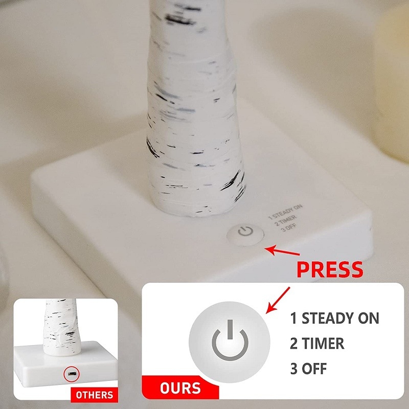 LED лампа имитираща брезово дърво – настолна декоративна светлина за Коледа, 24 светодиода, IP43, 3000 lm, захранване от батерия