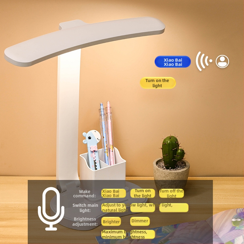 LED настолна лампа за учене с докосване, CRI ≥95, осветеност на ниво National AA, пластмасов абажур, вградена литиева батерия