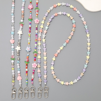 Lanyard pentru telefon cu lanț crossbody, pandantiv din mărgele în formă de stea cu cinci colțuri, șnur din nylon, cataramă din plastic, unisex