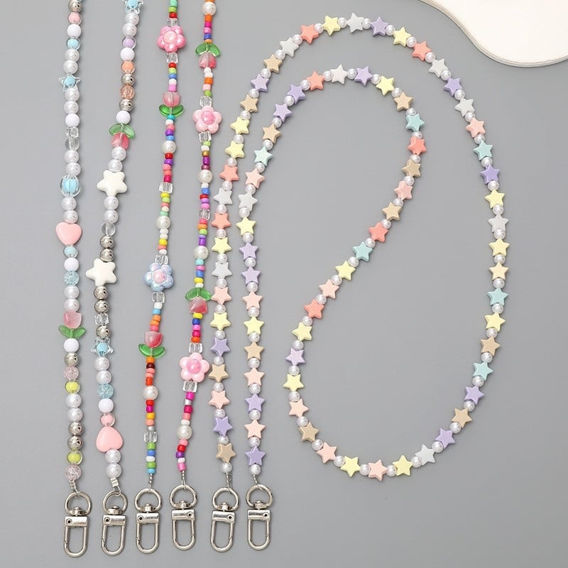 Lanyard pentru telefon cu lanț crossbody, pandantiv din mărgele în formă de stea cu cinci colțuri, șnur din nylon, cataramă din plastic, unisex
