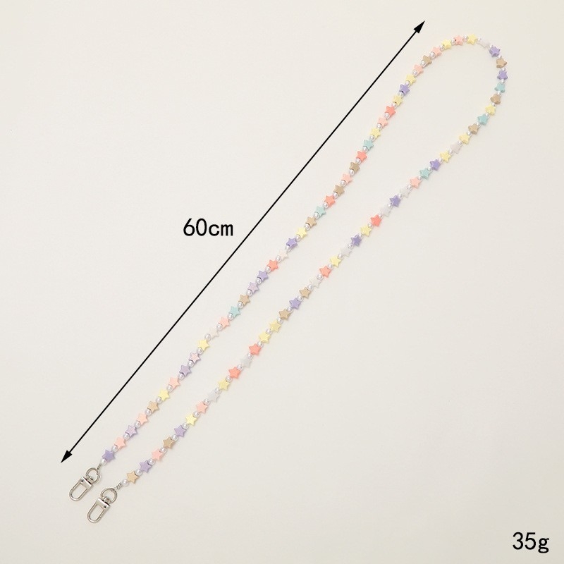 Lanyard pentru telefon cu lanț crossbody, pandantiv din mărgele în formă de stea cu cinci colțuri, șnur din nylon, cataramă din plastic, unisex