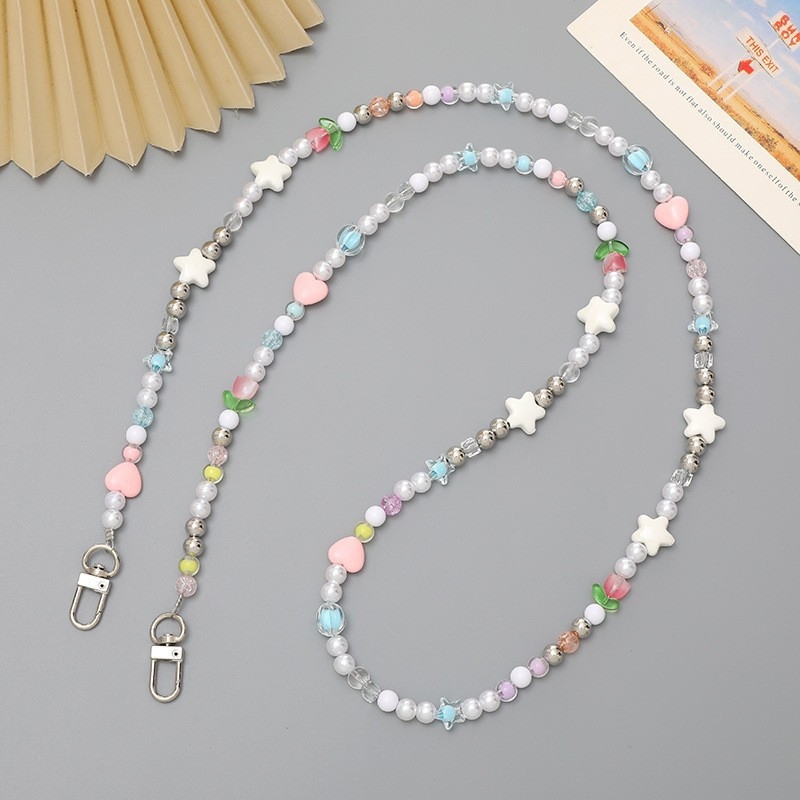 Lanyard pentru telefon cu lanț crossbody, pandantiv din mărgele în formă de stea cu cinci colțuri, șnur din nylon, cataramă din plastic, unisex