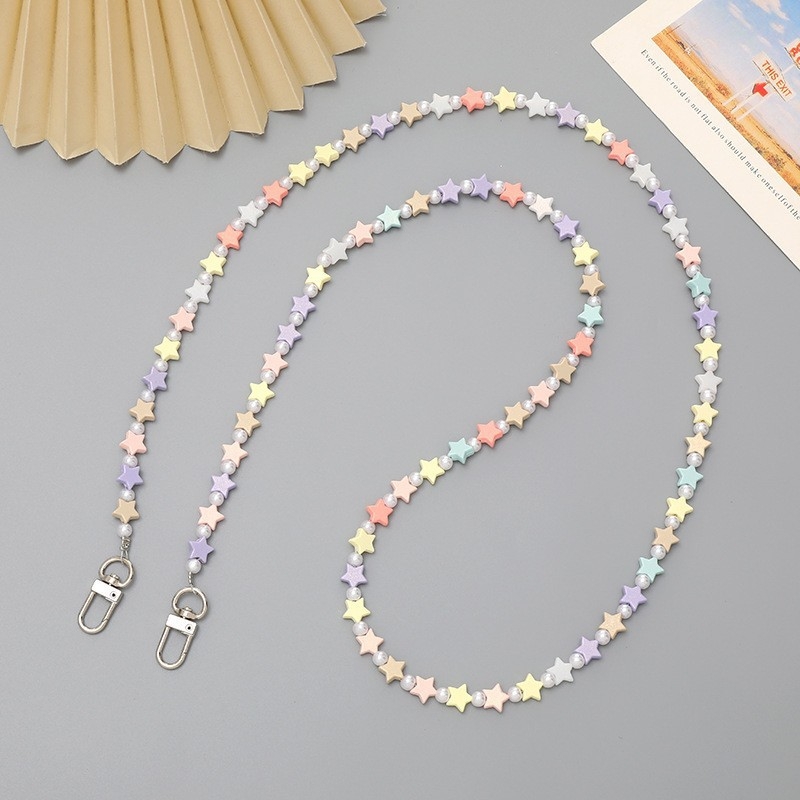 Lanyard pentru telefon cu lanț crossbody, pandantiv din mărgele în formă de stea cu cinci colțuri, șnur din nylon, cataramă din plastic, unisex