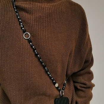 Етно стил мобилен телефон ланярд с неравномерен мънистен дизайн, акрилни мъниста, унисекс, ремък: акрилен; катарама: метална; отделна опаковка