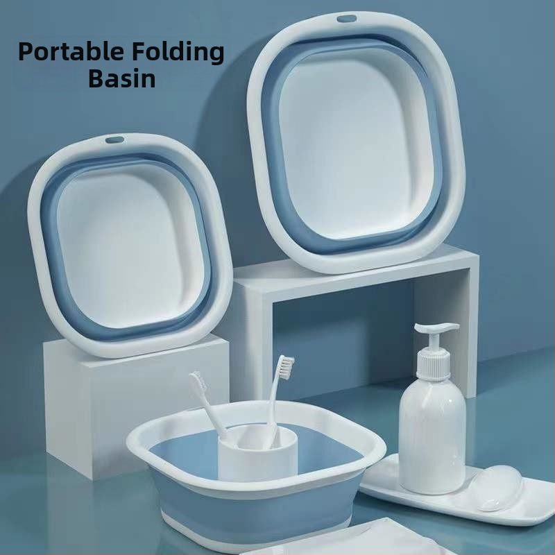 Αναδιπλούμενος τετράγωνος πλαστικός νιπτήρας, φορητός για ταξίδια, κατάλληλος για μπάνιο μωρού και πλύσιμο