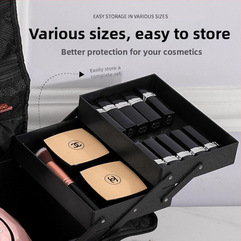 Козметичен несесер с многослоен дизайн, PVC материал, клетъчен принт, подплата от полиестер, водоустойчив