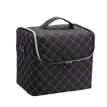 Козметичен несесер с многослоен дизайн, PVC материал, клетъчен принт, подплата от полиестер, водоустойчив