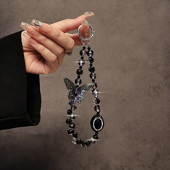 Кристална телефонна ланярд с мъниста и пеперуда, ръчна изработка, телено въже и метална катарама