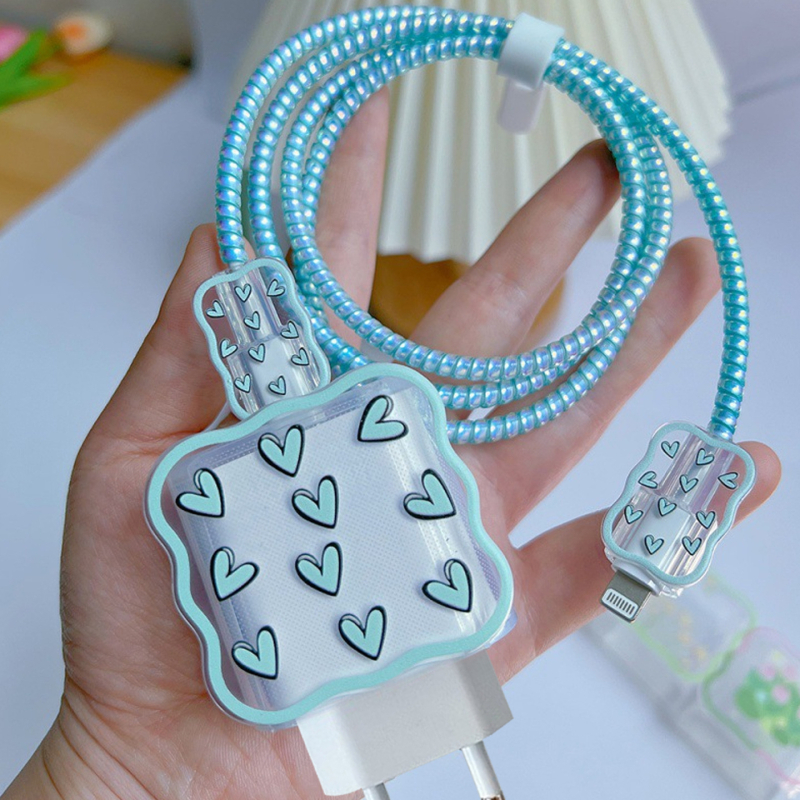 Apple 20W/18W зарядно защитно покритие — TPU материал, навиване против счупване на кабела, клип за кабел с флорални мотиви