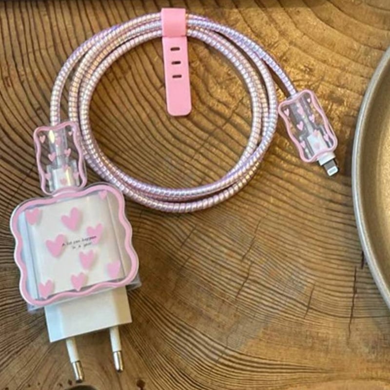 Apple 20W/18W зарядно защитно покритие — TPU материал, навиване против счупване на кабела, клип за кабел с флорални мотиви