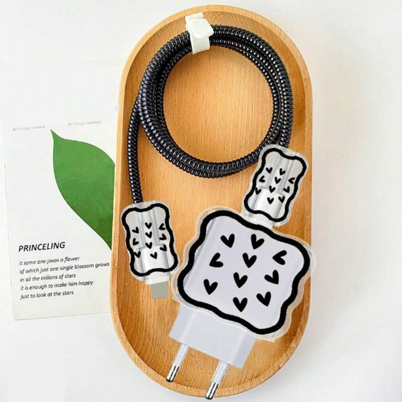 Apple 20W/18W зарядно защитно покритие — TPU материал, навиване против счупване на кабела, клип за кабел с флорални мотиви