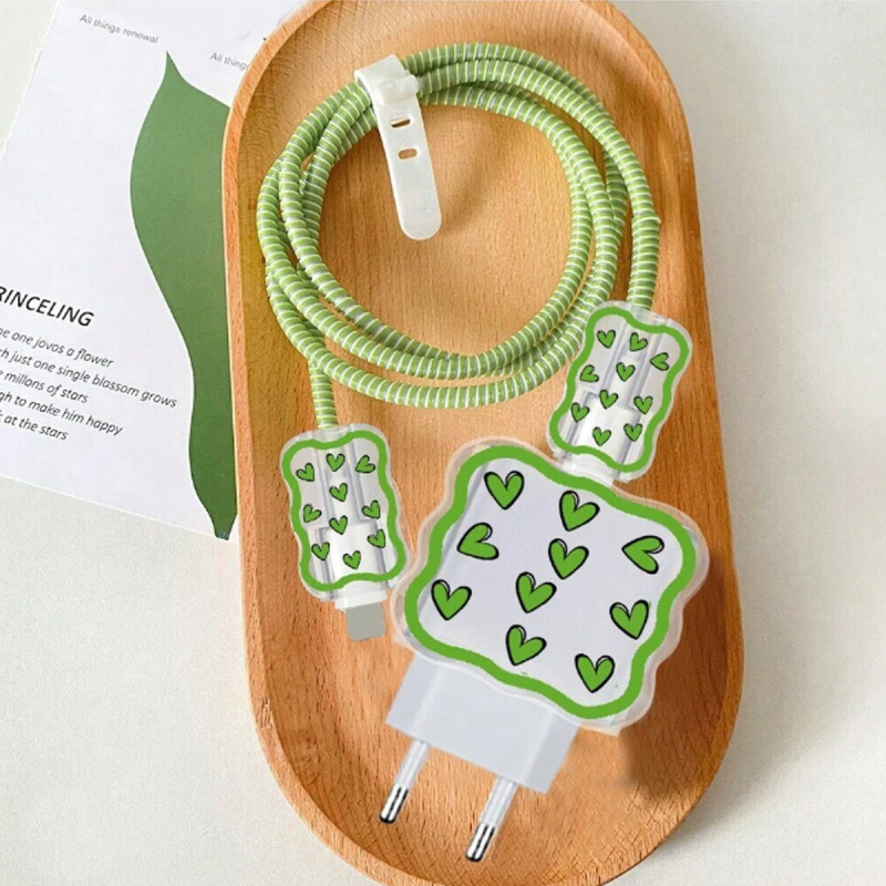 Apple 20W/18W зарядно защитно покритие — TPU материал, навиване против счупване на кабела, клип за кабел с флорални мотиви