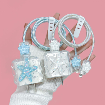 Krištáľový TPU kryt na ochranu Apple nabíjačky a USB-C káblu pre iPhone 15, proti pádu, 3D reliéf, prispôsobiteľný