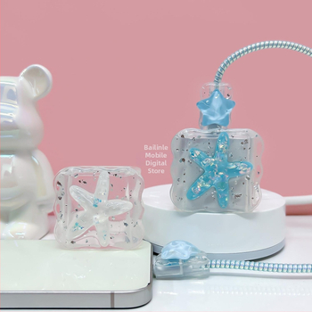 Krištáľový TPU kryt na ochranu Apple nabíjačky a USB-C káblu pre iPhone 15, proti pádu, 3D reliéf, prispôsobiteľný