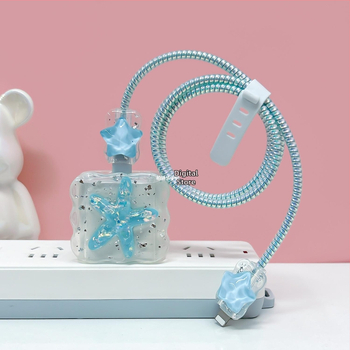 Krištáľový TPU kryt na ochranu Apple nabíjačky a USB-C káblu pre iPhone 15, proti pádu, 3D reliéf, prispôsobiteľný