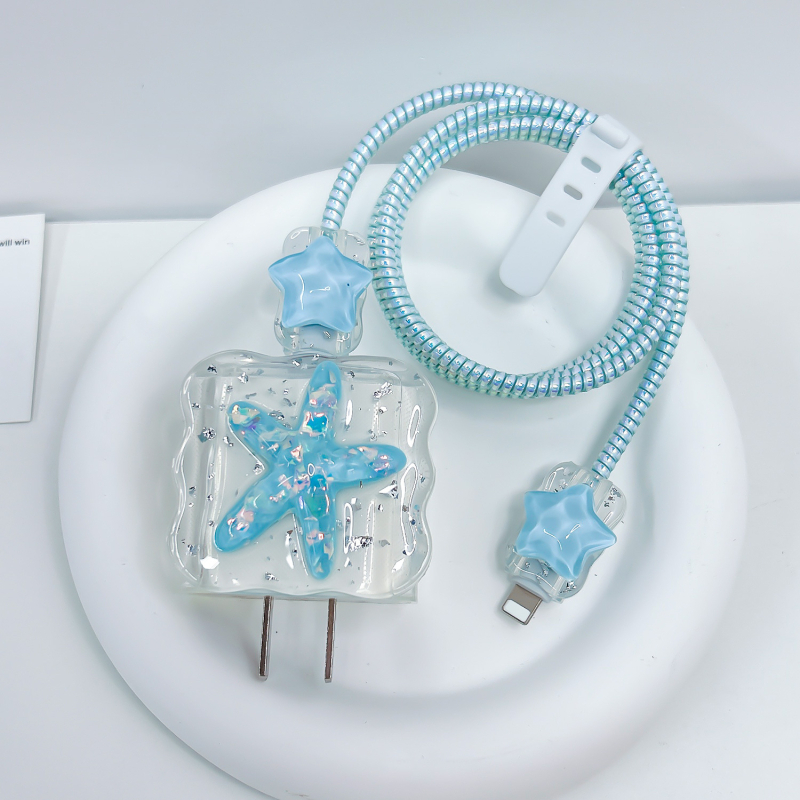 Krištáľový TPU kryt na ochranu Apple nabíjačky a USB-C káblu pre iPhone 15, proti pádu, 3D reliéf, prispôsobiteľný