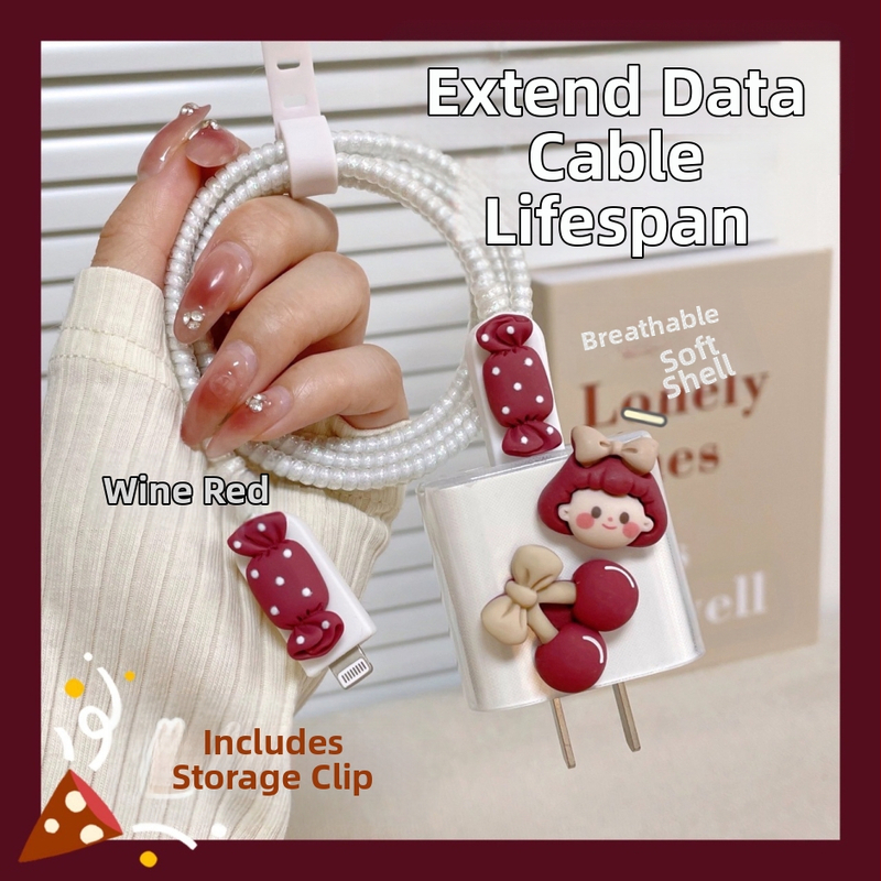 TPU ochranný obal na Apple 20W rýchlu nabíjačku – kreslený dizajn s čerešňou