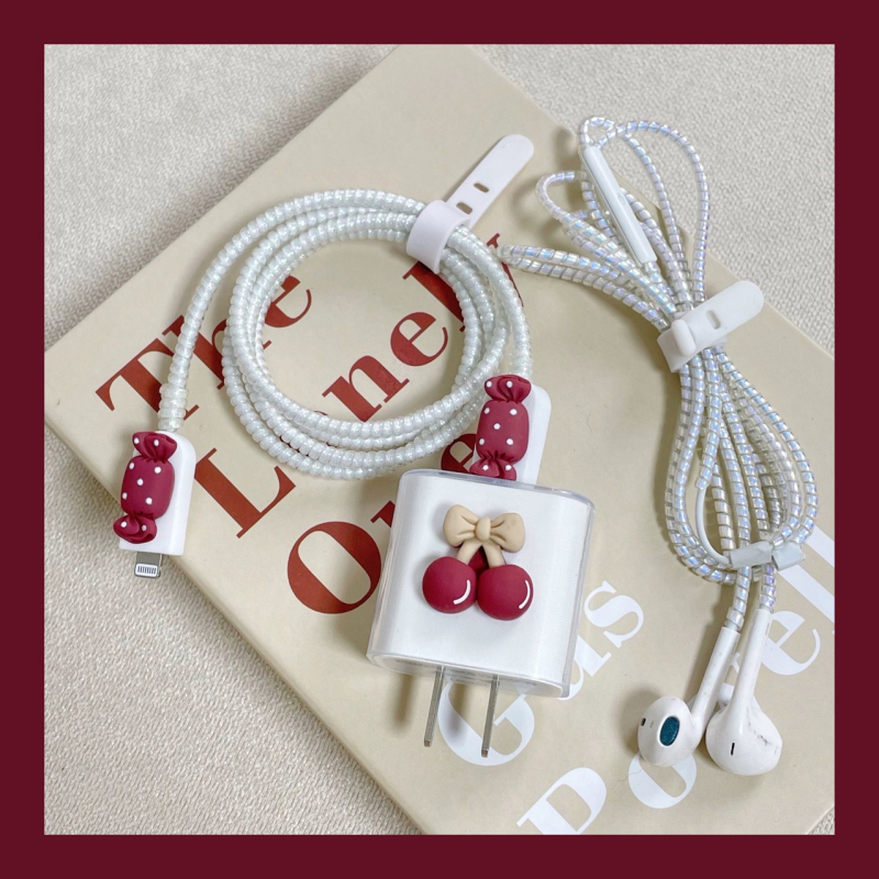 TPU защитен калъф за Apple 20W бързо зарядно – карикатурен дизайн с череши