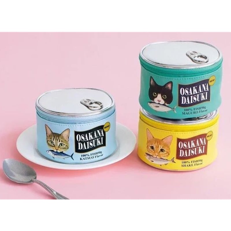 Geantă de machiaj în formă de conservă pentru pisici, capacitate mare, PU piele, căptușeală satinată, rezistentă la apă