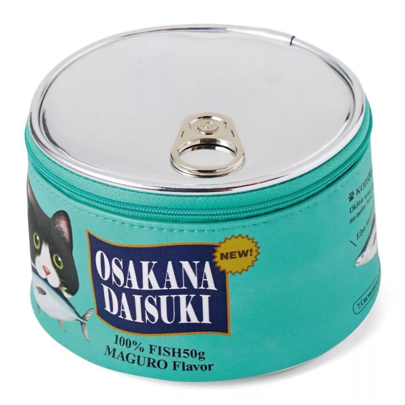 Geantă de machiaj în formă de conservă pentru pisici, capacitate mare, PU piele, căptușeală satinată, rezistentă la apă