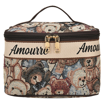 Чанта за грим с мило анимационно мече, капацитет 20–35 л, полиестер, цип, форма кутия, текстура оксфорд