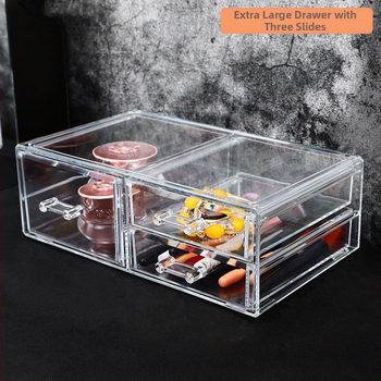 Διαφανές κουτί αποθήκευσης καλλυντικών με συρτάρι για γραφείο, PS πλαστικό; σετ 4 τεμαχίων; 2 κιλά