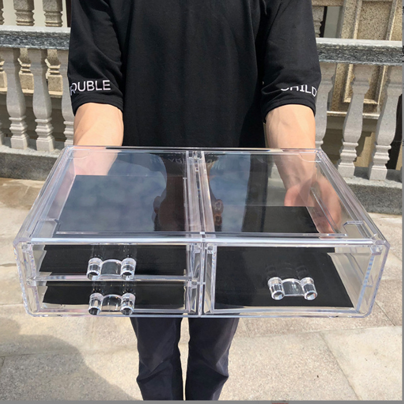 Transparentā kosmētikas uzglabāšanas kastīte ar atvilktni galdam, PS plastmasa; komplekts 4 vienības; 2 kg