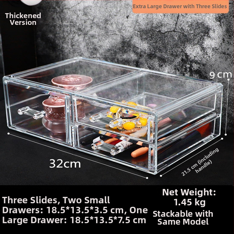 Διαφανές κουτί αποθήκευσης καλλυντικών με συρτάρι για γραφείο, PS πλαστικό; σετ 4 τεμαχίων; 2 κιλά