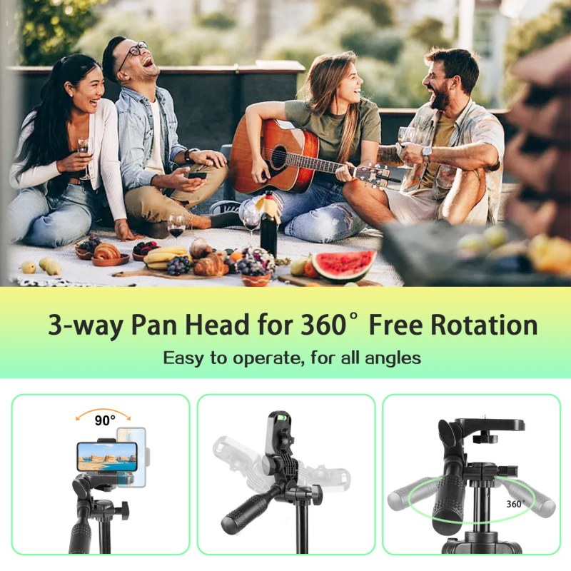 ZoMei Q130 Tripod pre živé vysielanie pre mobilný telefón, Bluetooth selfie držiak, Zliatinová konštrukcia, 4 sekcie, Prenosný