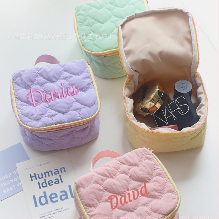 Kosmētikas soma no poliestera, drukāts logotips, mūsdienīgs minimālisma stils, pārnēsājama ceļojumu soma