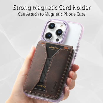 Denior държач за карти със скоба и MagSafe, изкуствена кожа, ръчна изработка, ретро стил