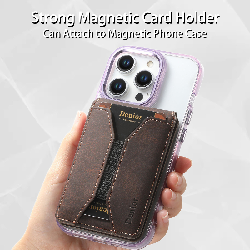 Denior държач за карти със скоба и MagSafe, изкуствена кожа, ръчна изработка, ретро стил