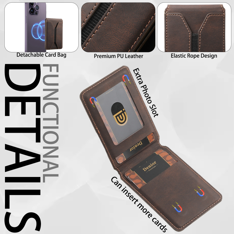 Denior държач за карти със скоба и MagSafe, изкуствена кожа, ръчна изработка, ретро стил