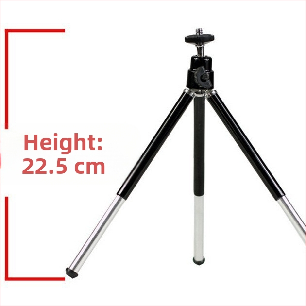 Мини настолен телескопичен трипод за мобилен телефон, две секции – алуминиева сплав и пластмаса; съвместим с телефони 45–85 мм; височина 11–22 см; макс. товар 1