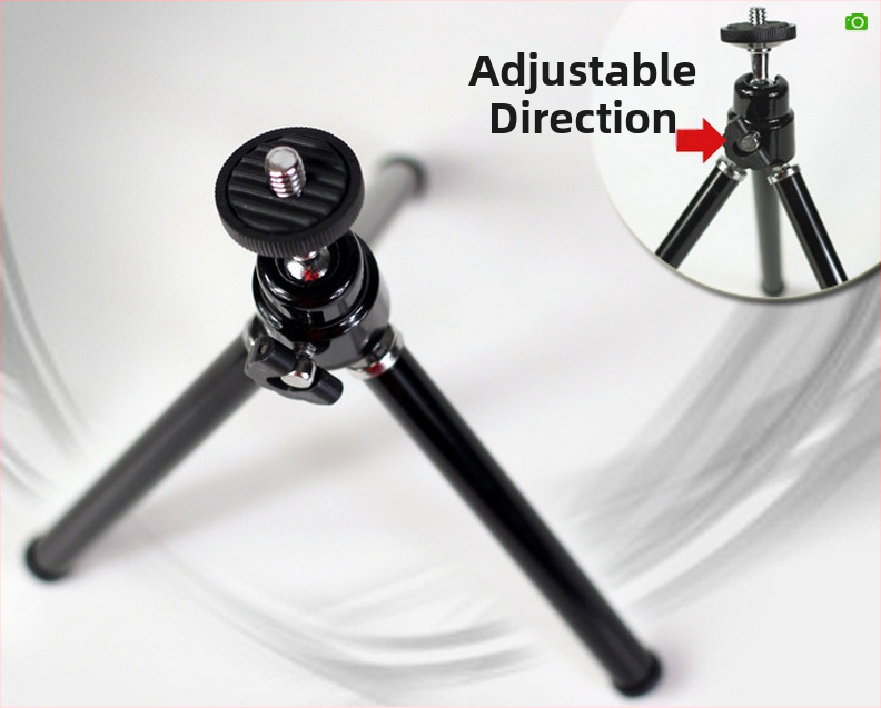 Mini asztali telefonhoz tervezett tripod, 2-szekciós teleszkópos – alumínium-plasztikából készített; kompatibil 45–85 mm-es telefonokhoz; magasság 11–22 cm; maximális teher 1