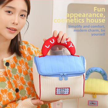 Τσάντα μακιγιάζ, στυλ handbag, βαμβακερό ύφασμα, πολυχρηστική, για ταξίδι, ελαφριά πολυτέλεια